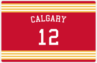 Thumbnail for Personalized Jersey Number Placemat - Arched Name - Calgary - Triple Stripe -  View