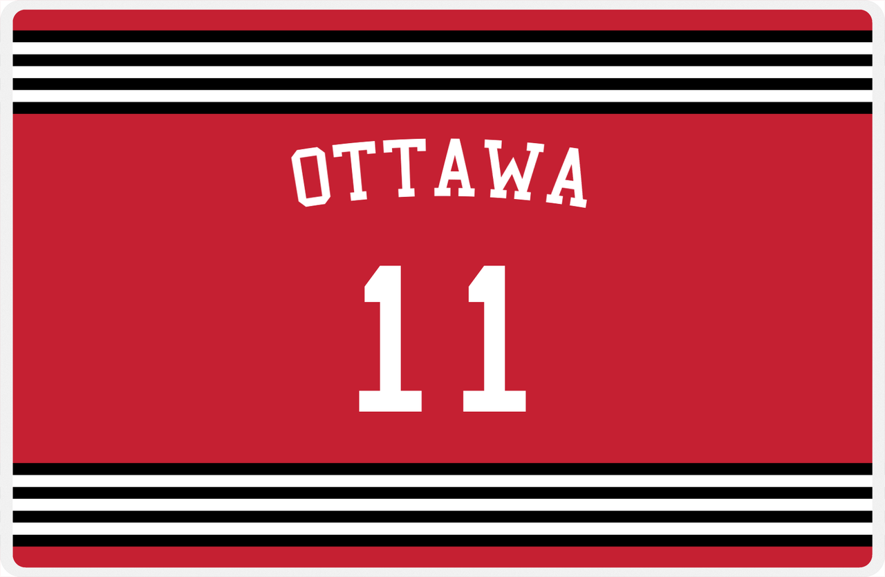 Personalized Jersey Number Placemat - Arched Name - Ottawa - Triple Stripe -  View