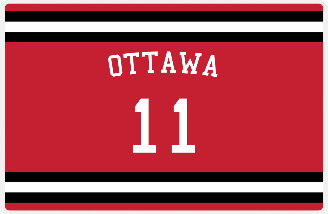Personalized Jersey Number Placemat - Arched Name - Ottawa - Single Stripe -  View