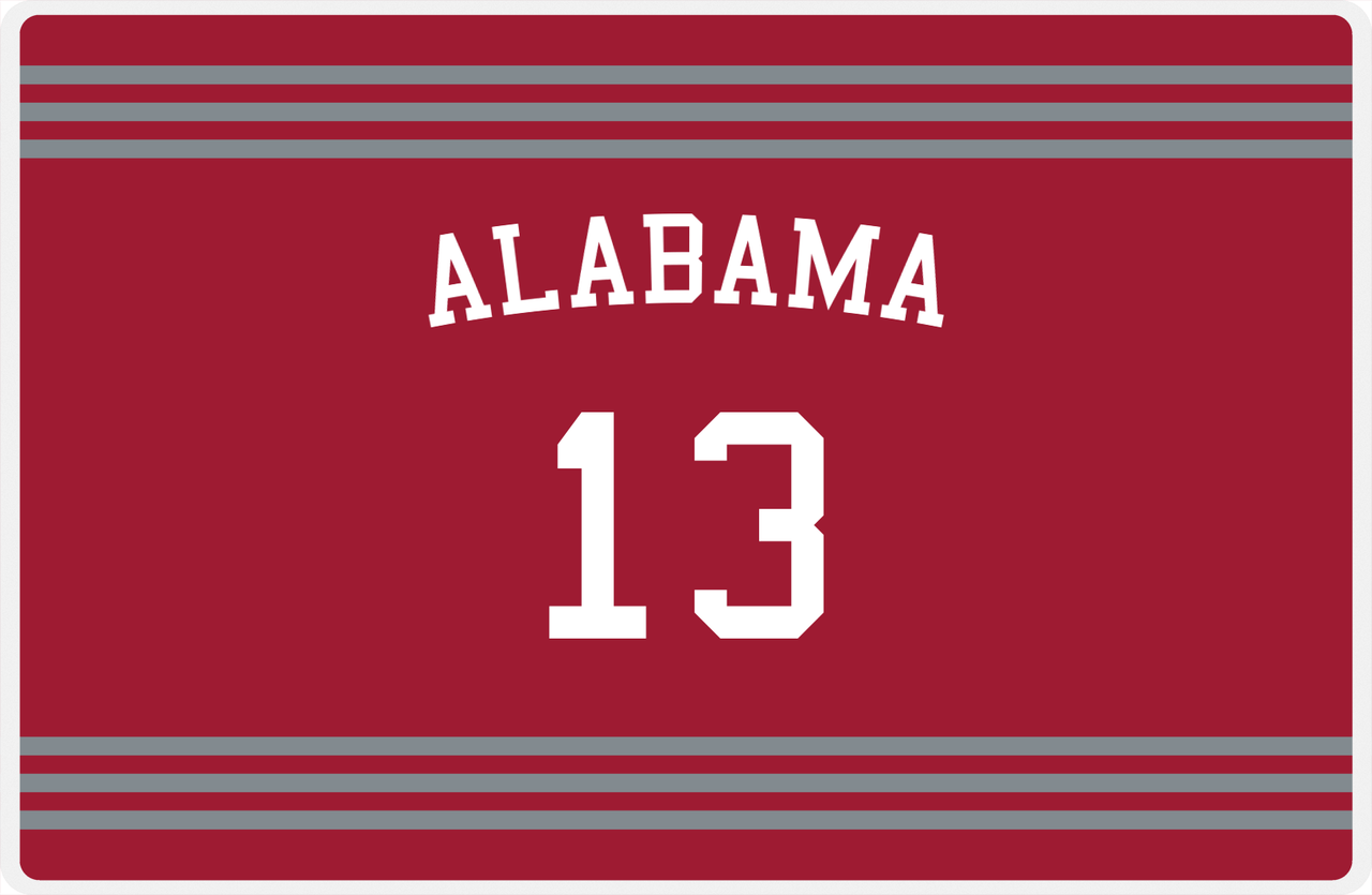 Personalized Jersey Number Placemat - Arched Name - Alabama - Triple Stripe -  View