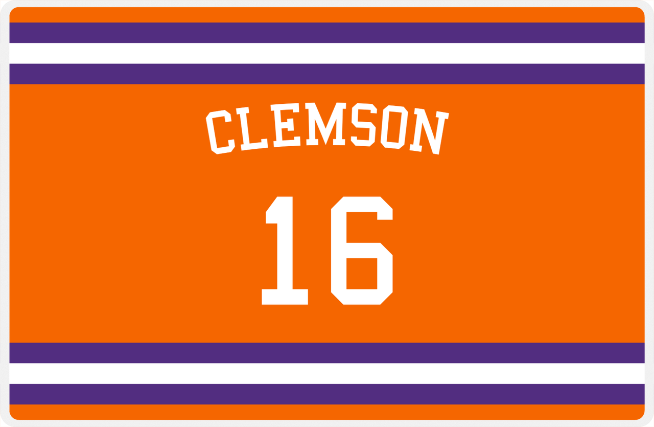 Personalized Jersey Number Placemat - Arched Name - Clemson - Single Stripe -  View