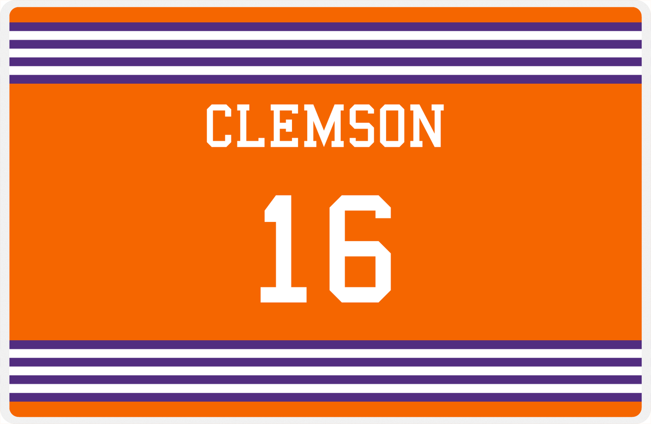 Personalized Jersey Number Placemat - Clemson - Triple Stripe -  View