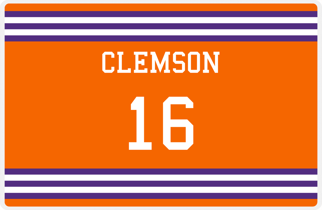 Personalized Jersey Number Placemat - Clemson - Double Stripe -  View