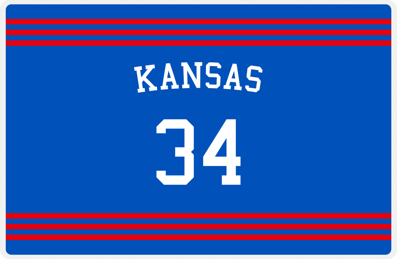 Personalized Jersey Number Placemat - Arched Name - Kansas - Triple Stripe -  View