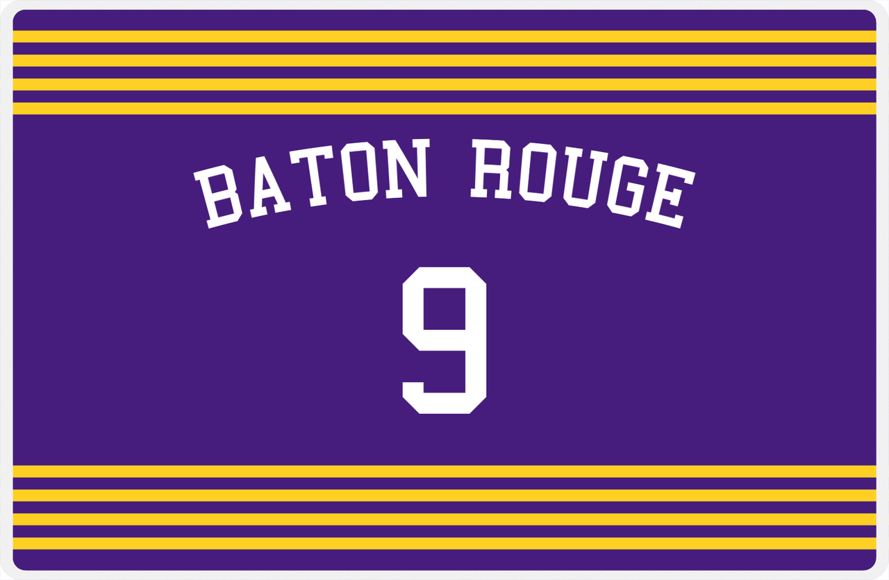 Personalized Jersey Number Placemat - Arched Name - Baton Rouge - Triple Stripe -  View