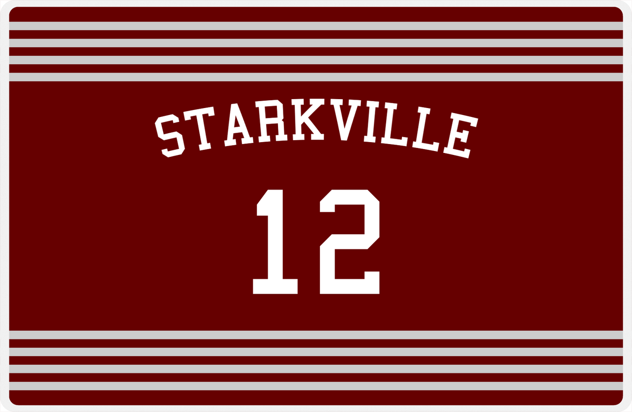Personalized Jersey Number Placemat - Arched Name - Starkville - Triple Stripe -  View