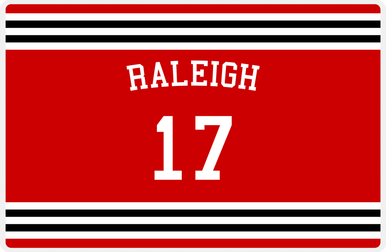 Personalized Jersey Number Placemat - Arched Name - Raleigh - Double Stripe -  View