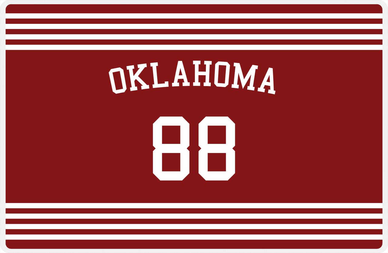 Personalized Jersey Number Placemat - Arched Name - Oklahoma - Triple Stripe -  View