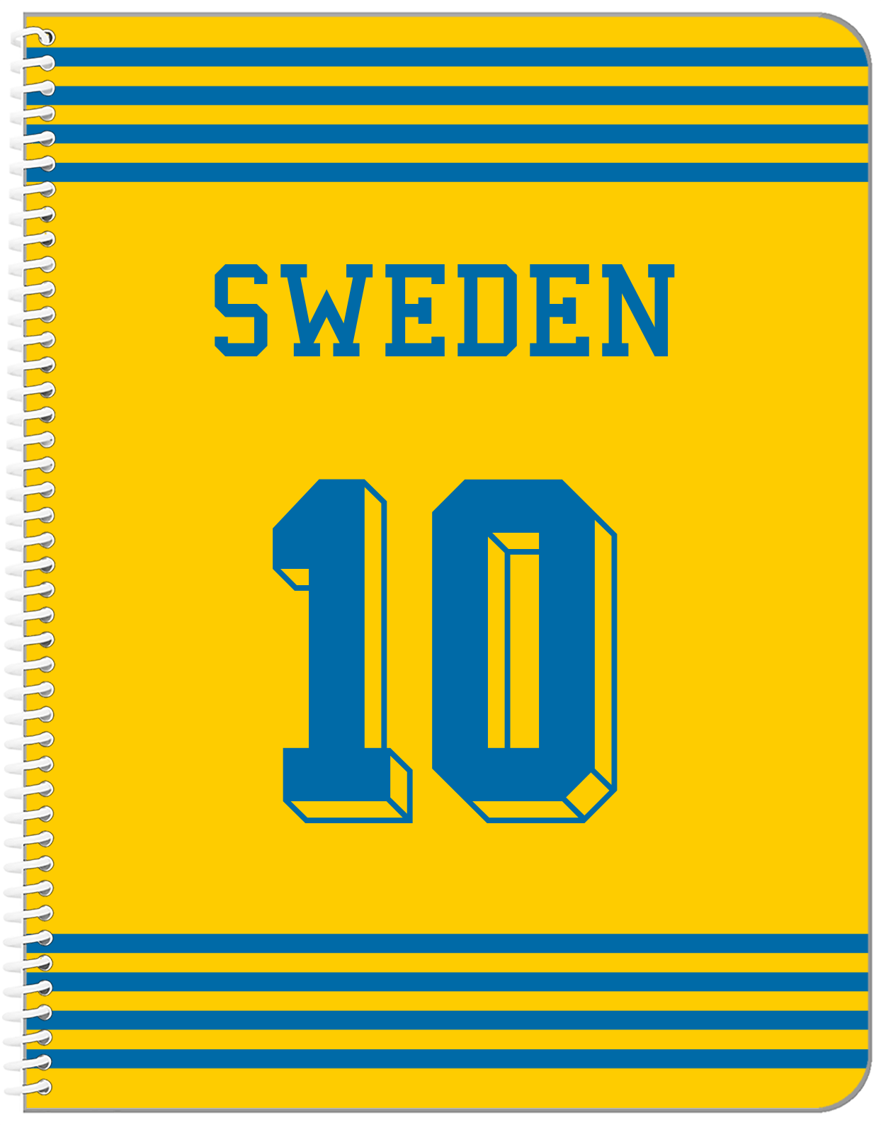 Personalized Jersey Number Notebook - Sweden - Triple Stripe - Front View