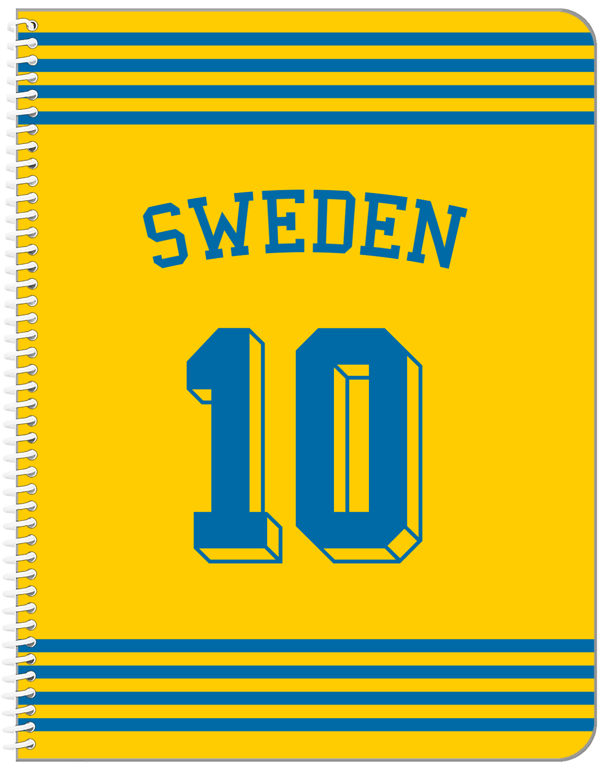 Personalized Jersey Number Notebook with Arched Name - Sweden - Triple Stripe - Front View