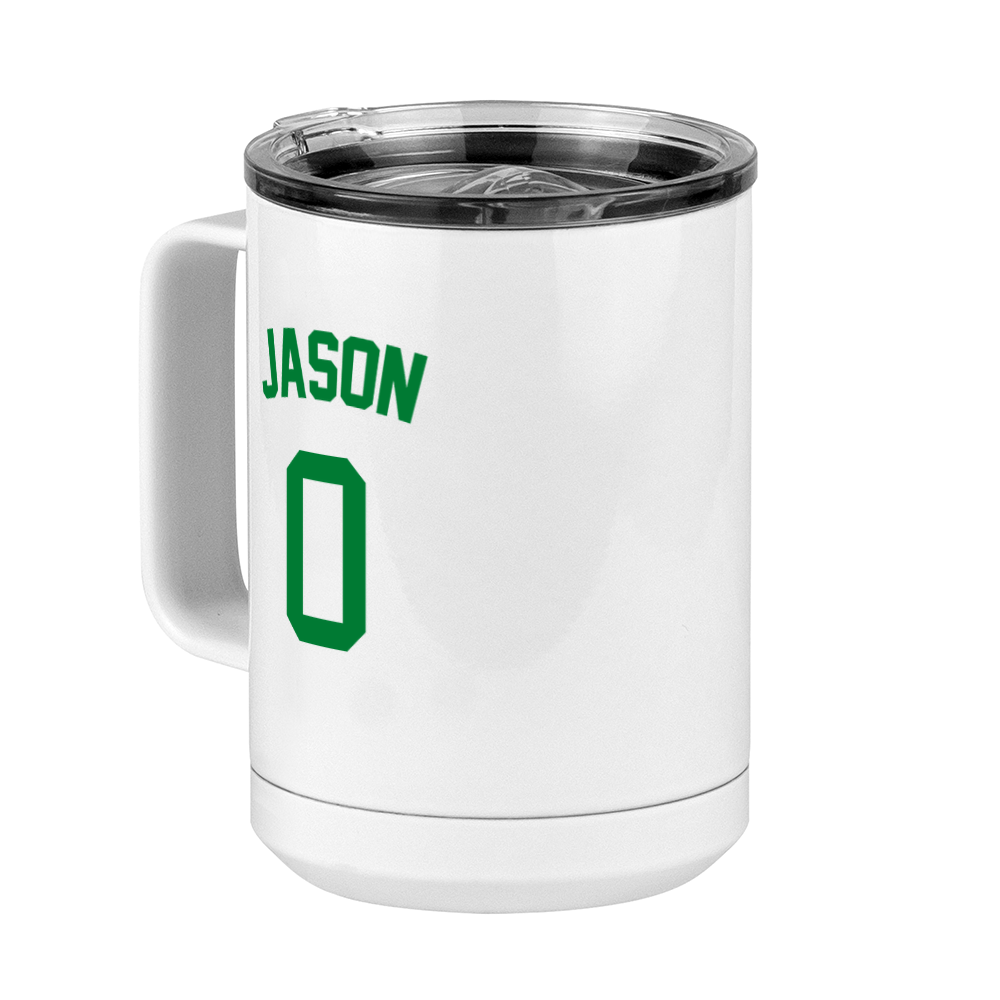 Personalized Jersey Number Coffee Mug Tumbler with Handle (15 oz) - Front Left View