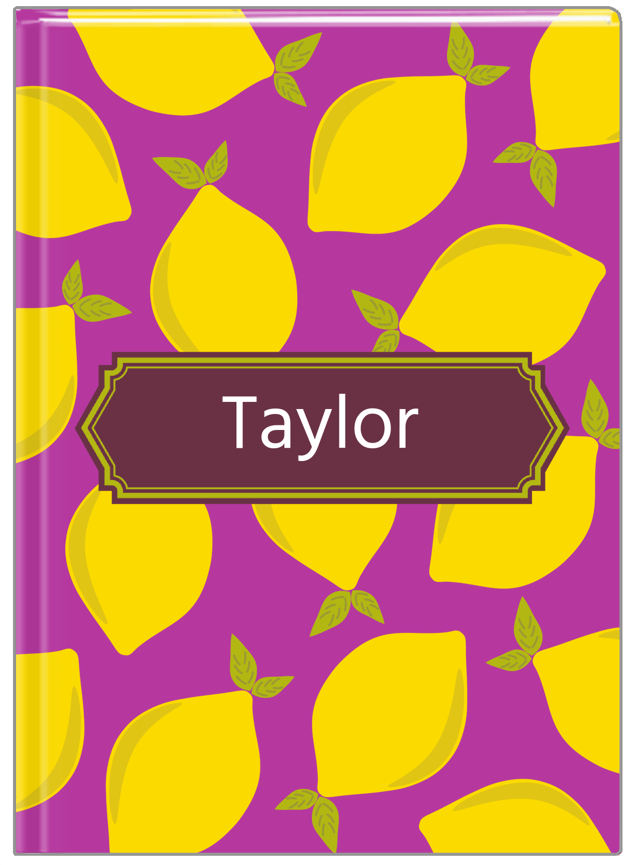 Personalized Lemons Journal - Purple Background - Decorative Rectangle Nameplate - Front View