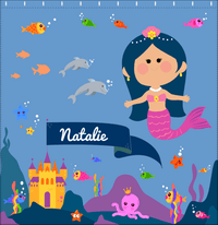 Thumbnail for Personalized Mermaid Shower Curtain X - Blue Background - Black Hair Mermaid - Decorate View