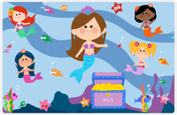 Thumbnail for Personalized Mermaid Placemat - Five Mermaids I - Brunette Mermaid - Light Blue Background -  View