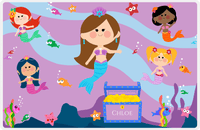 Thumbnail for Personalized Mermaid Placemat - Five Mermaids I - Brunette Mermaid - Lilac Background -  View