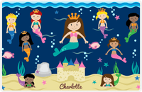 Thumbnail for Personalized Mermaid Placemat - Five Mermaids II - Brunette Mermaid - Navy Background -  View