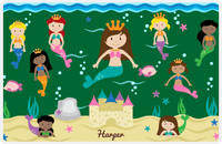 Thumbnail for Personalized Mermaid Placemat - Five Mermaids II - Brunette Mermaid - Dark Green Background -  View