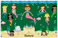 Thumbnail for Personalized Mermaid Placemat - Five Mermaids II - Light Brown Mermaid - Dark Green Background -  View