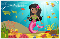 Thumbnail for Personalized Mermaid Placemat - Mermaid V - Black Mermaid - Orange Fish -  View