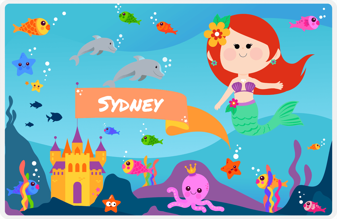 Personalized Mermaid Placemat - Mermaid VIII - Redhead Mermaid - Orange Flag -  View