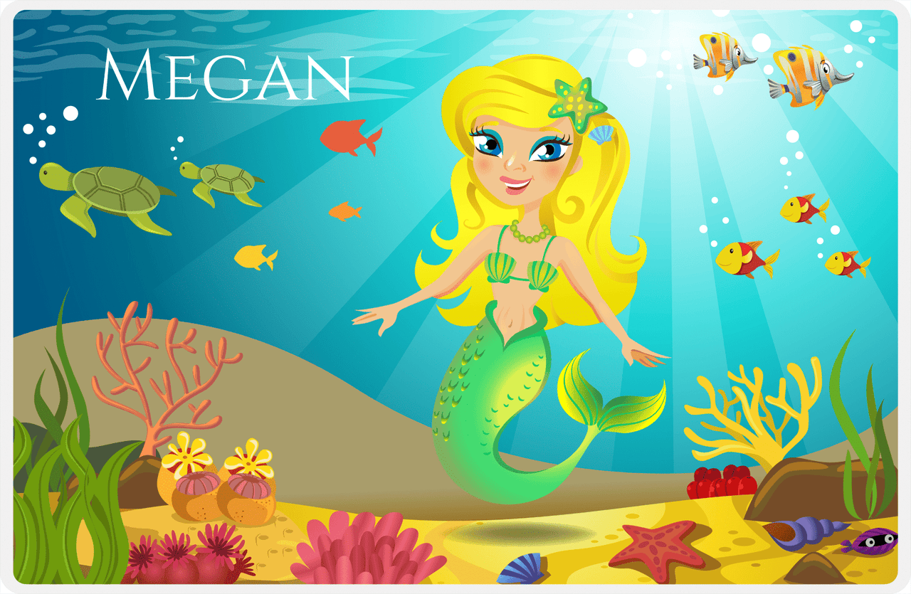 Personalized Mermaid Placemat - Mermaid V - Blonde Mermaid - Orange Fish -  View