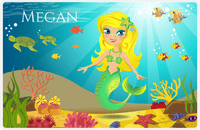 Thumbnail for Personalized Mermaid Placemat - Mermaid V - Blonde Mermaid - Orange Fish -  View