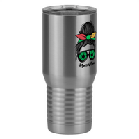 Thumbnail for Personalized Messy Bun Tall Travel Tumbler (20 oz) - Soccer Mom - Front Right View