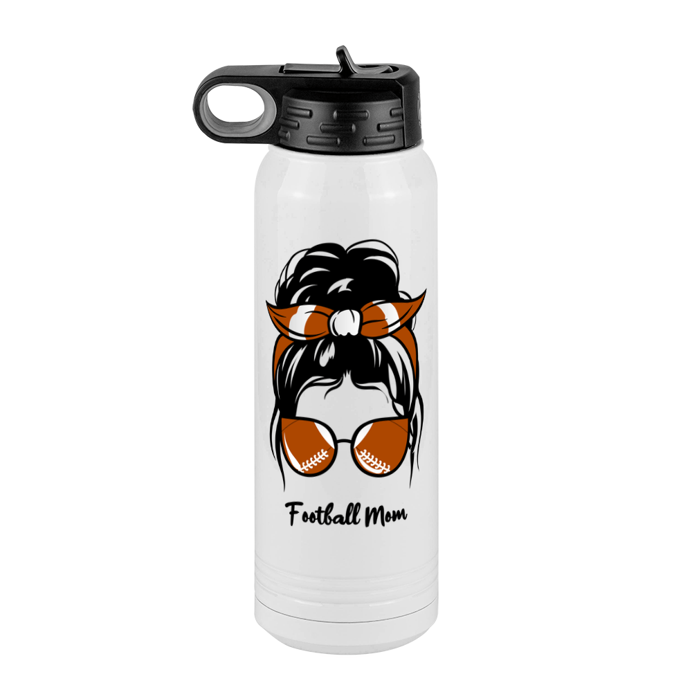 Personalized Messy Bun Water Bottle (30 oz) - Football Mom - Front View