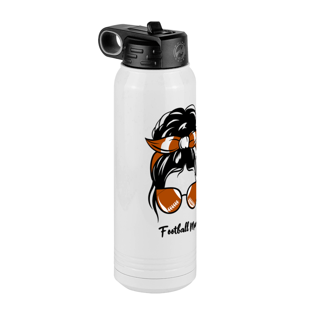 Personalized Messy Bun Water Bottle (30 oz) - Football Mom - Front Left View
