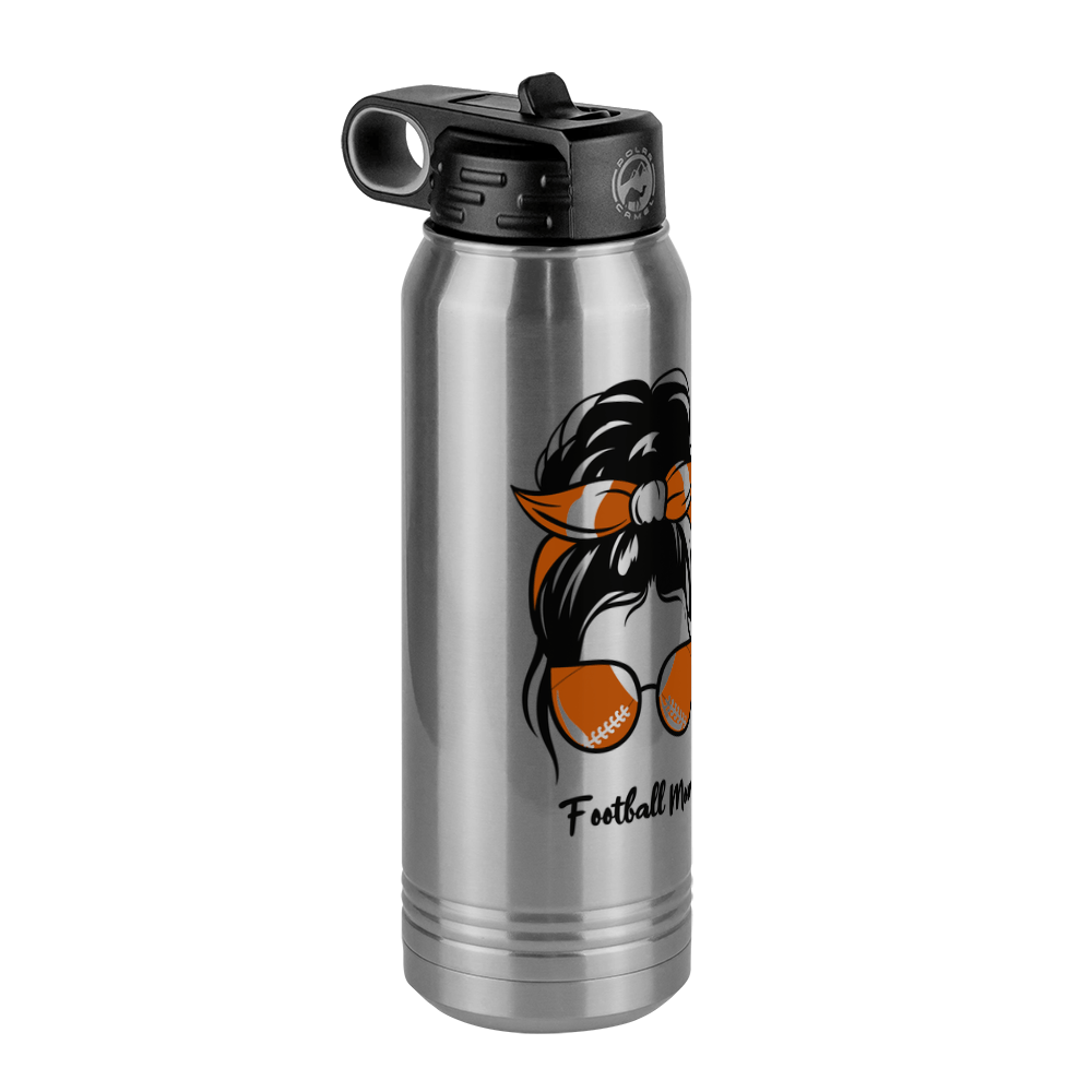 Personalized Messy Bun Water Bottle (30 oz) - Football Mom - Front Left View