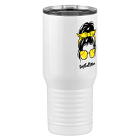 Thumbnail for Personalized Messy Bun Tall Travel Tumbler (20 oz) - Softball Mom - Front Right View