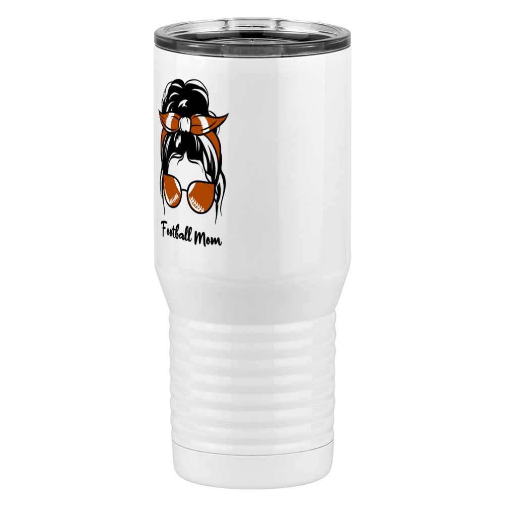 Personalized Messy Bun Tall Travel Tumbler (20 oz) - Football Mom - Front Left View