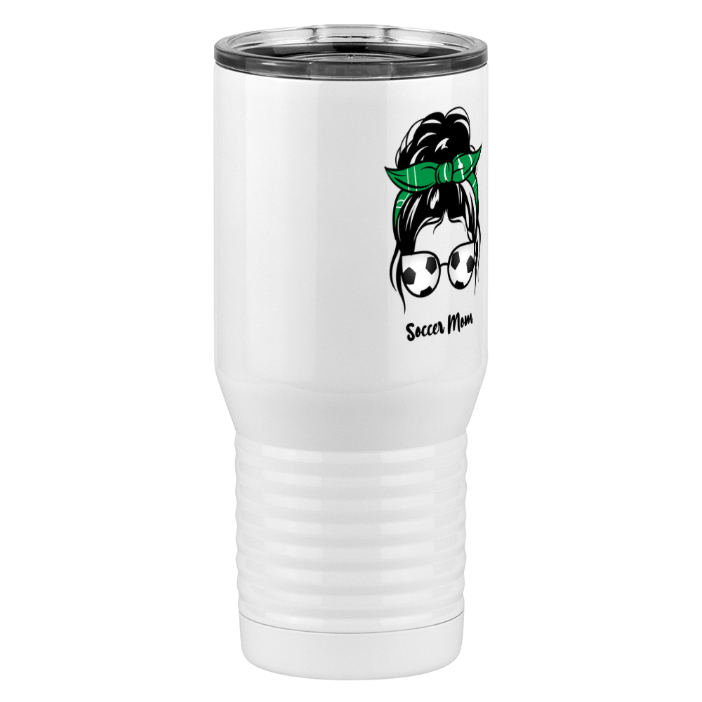 Personalized Messy Bun Tall Travel Tumbler (20 oz) - Soccer Mom - Front Right View