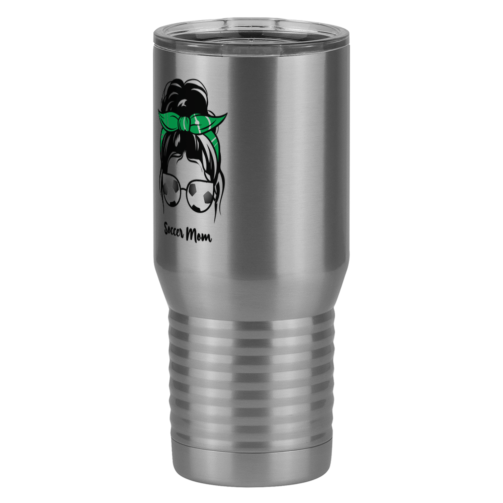 Personalized Messy Bun Tall Travel Tumbler (20 oz) - Soccer Mom - Front Left View