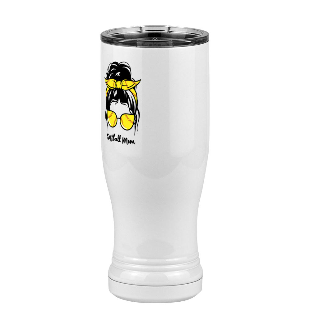 Personalized Messy Bun Pilsner Tumbler (14 oz) - Softball Mom - Front Left View