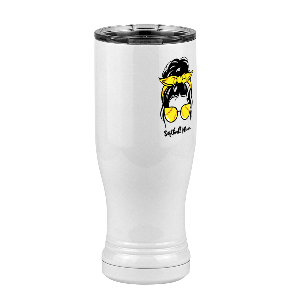 Personalized Messy Bun Pilsner Tumbler (14 oz) - Softball Mom - Front Right View