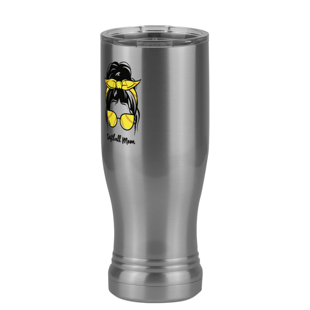 Personalized Messy Bun Pilsner Tumbler (14 oz) - Softball Mom - Front Left View