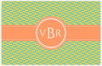 Thumbnail for Personalized Mod 2 Placemat - Viking Blue and Mustard - Tangerine Circle Frame with Ribbon -  View