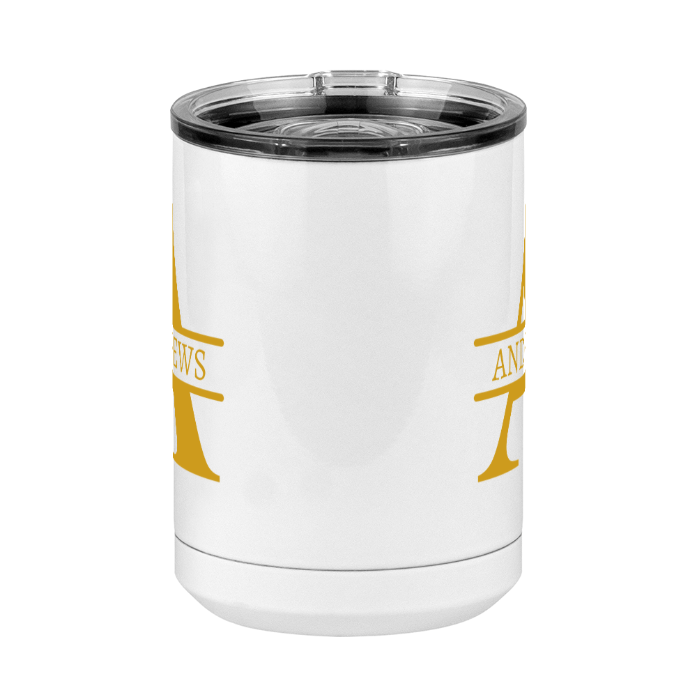 Personalized Name & Initial Coffee Mug Tumbler with Handle (15 oz) - Gold Letters - Front View