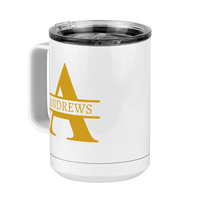 Thumbnail for Personalized Name & Initial Coffee Mug Tumbler with Handle (15 oz) - Gold Letters - Front Left View