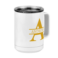 Thumbnail for Personalized Name & Initial Coffee Mug Tumbler with Handle (15 oz) - Gold Letters - Front Right View