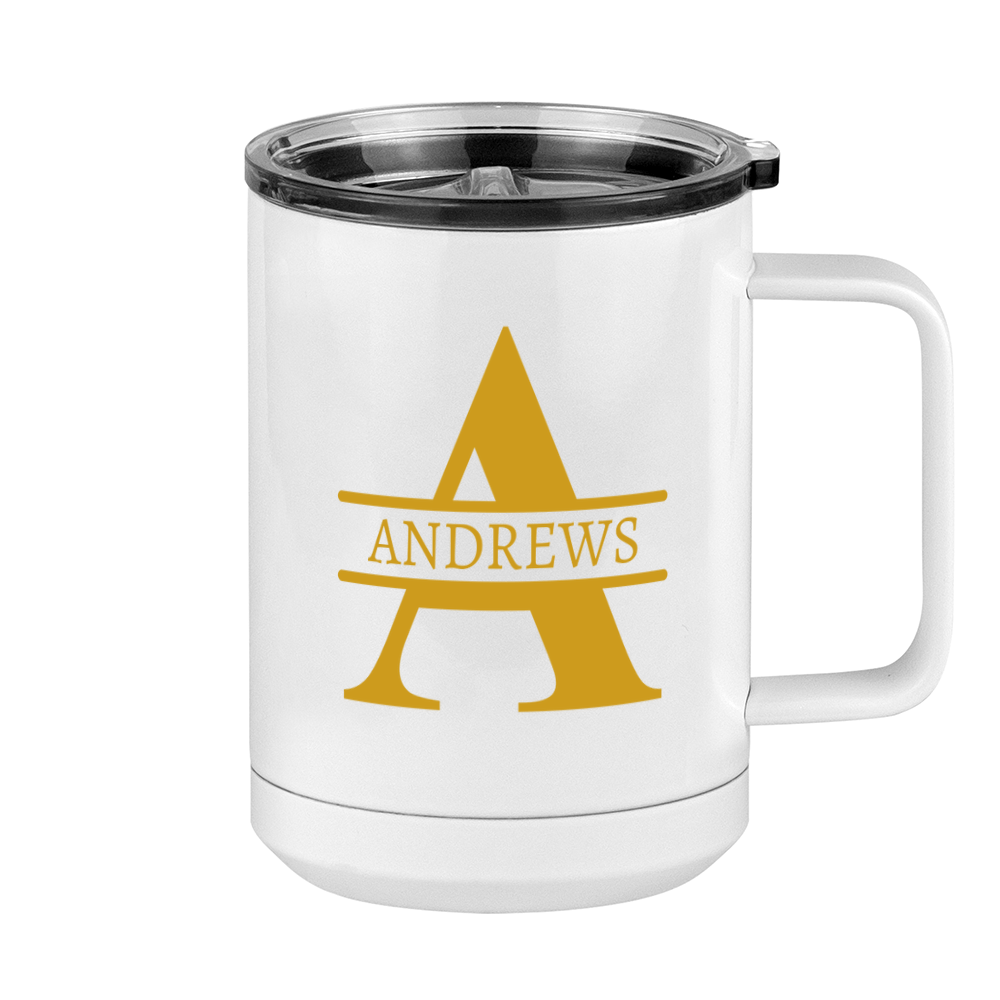 Personalized Name & Initial Coffee Mug Tumbler with Handle (15 oz) - Gold Letters - Right View