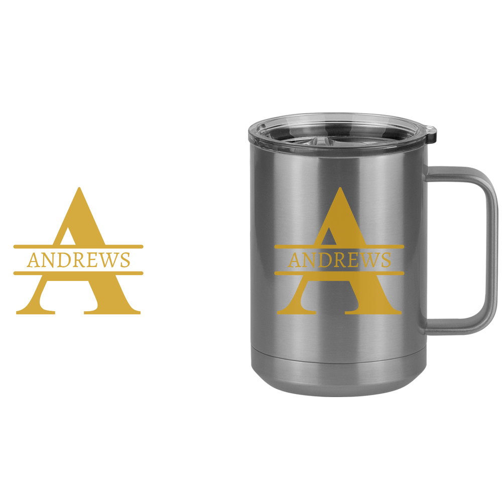 Personalized Name & Initial Coffee Mug Tumbler with Handle (15 oz) - Gold Letters - Design View