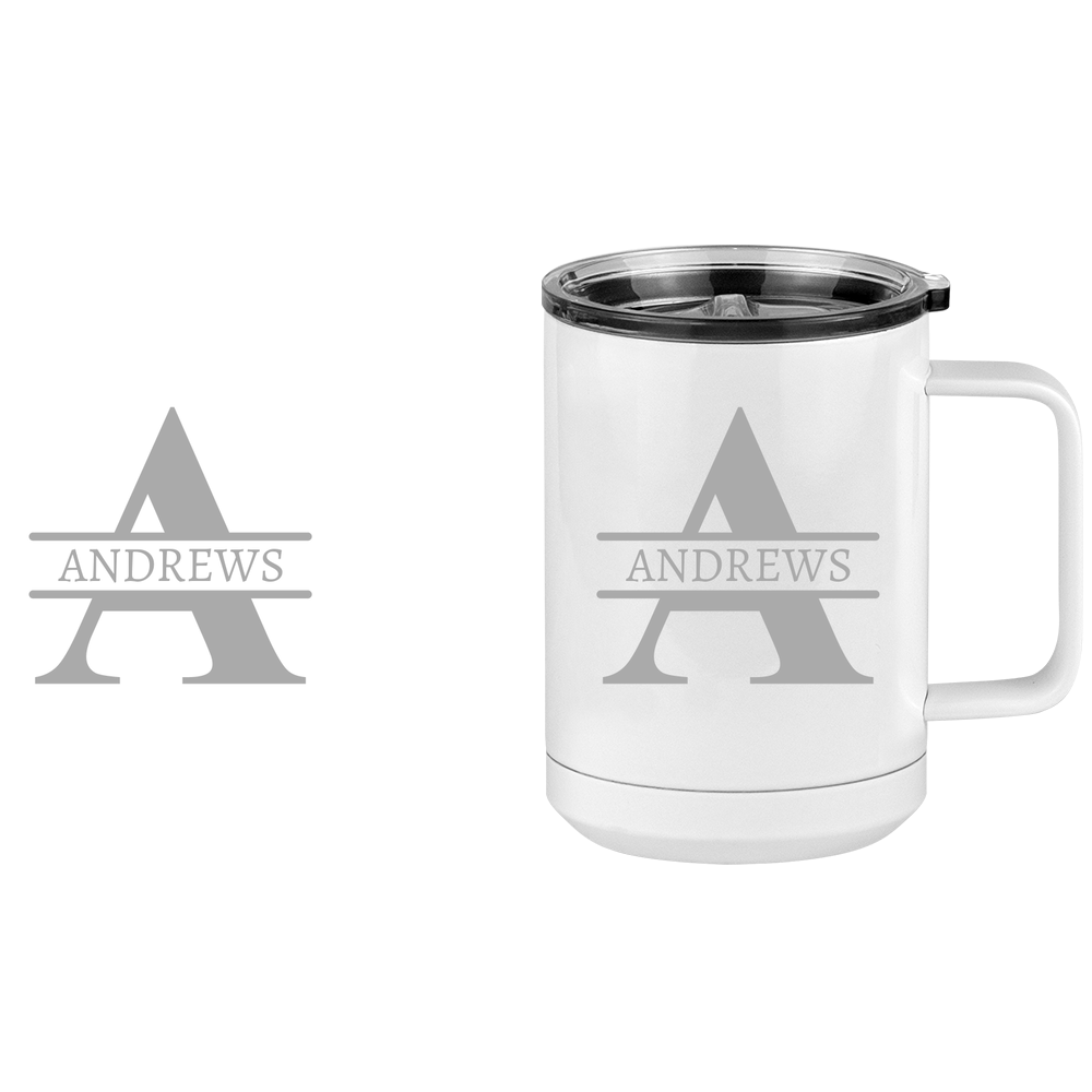 Personalized Name & Initial Coffee Mug Tumbler with Handle (15 oz) - Grey Letters - Design View