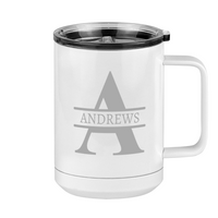 Thumbnail for Personalized Name & Initial Coffee Mug Tumbler with Handle (15 oz) - Grey Letters - Right View