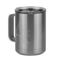 Thumbnail for Personalized Name & Initial Coffee Mug Tumbler with Handle (15 oz) - Grey Letters - Front Left View
