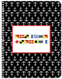 Thumbnail for Personalized Nautical Flags Notebook with Anchors - Black and Red - Flags without Letters - Front View
