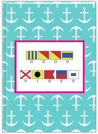Thumbnail for Personalized Nautical Flags Journal with Anchors - Teal and Pink - Flags with Grey Letters - Front View