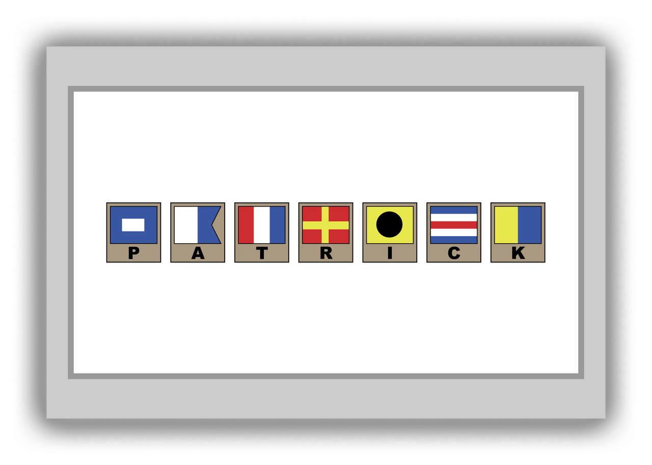 Personalized Nautical Flags Canvas Wrap & Photo Print - Grey and White - Flags with Light Brown Frames - Front View