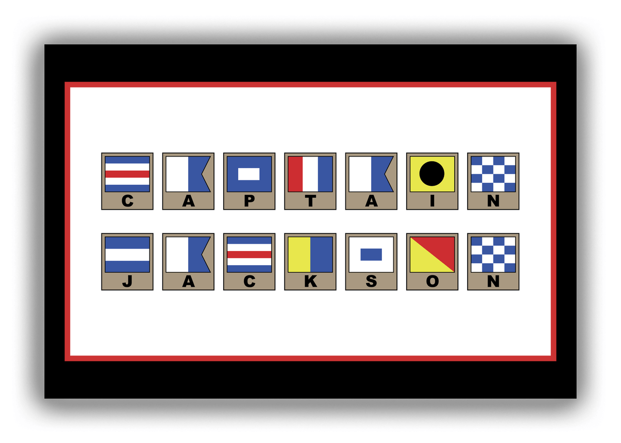 Personalized Nautical Flags Canvas Wrap & Photo Print - Black and Red - Flags with Light Brown Frames - Multi-Line - Front View